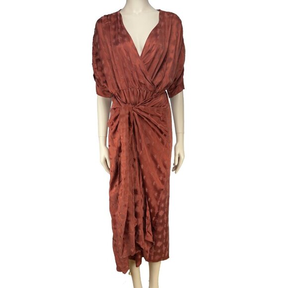 Revolve CALLAHAN Sami Convertible* Draped Rust Satin Tie‎ Waist Midi Dress sz XS - Picture 3 of 15